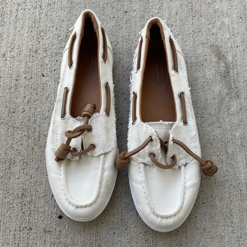 Hunter Willemberg Leather Boat Shoe Cream Brown Size 8
